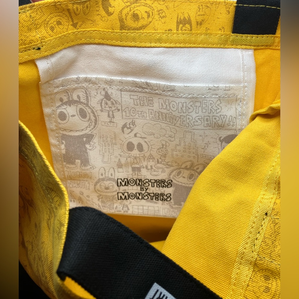 Limited Edition Labubu The Monsters 10th Anniversary Yellow Canvas Tote Bag - Picture 5 of 9